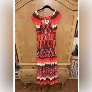 Figue Bohemian Red and Brown ikat fabric Dress